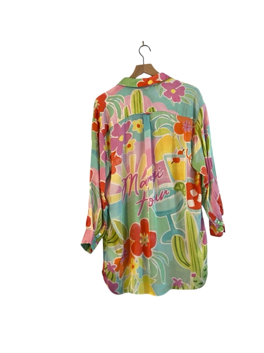 Spell Multicolor Floral Satin Tunic - Pink, Green, Yellow, Orange, Blue - Picture 8 of 11